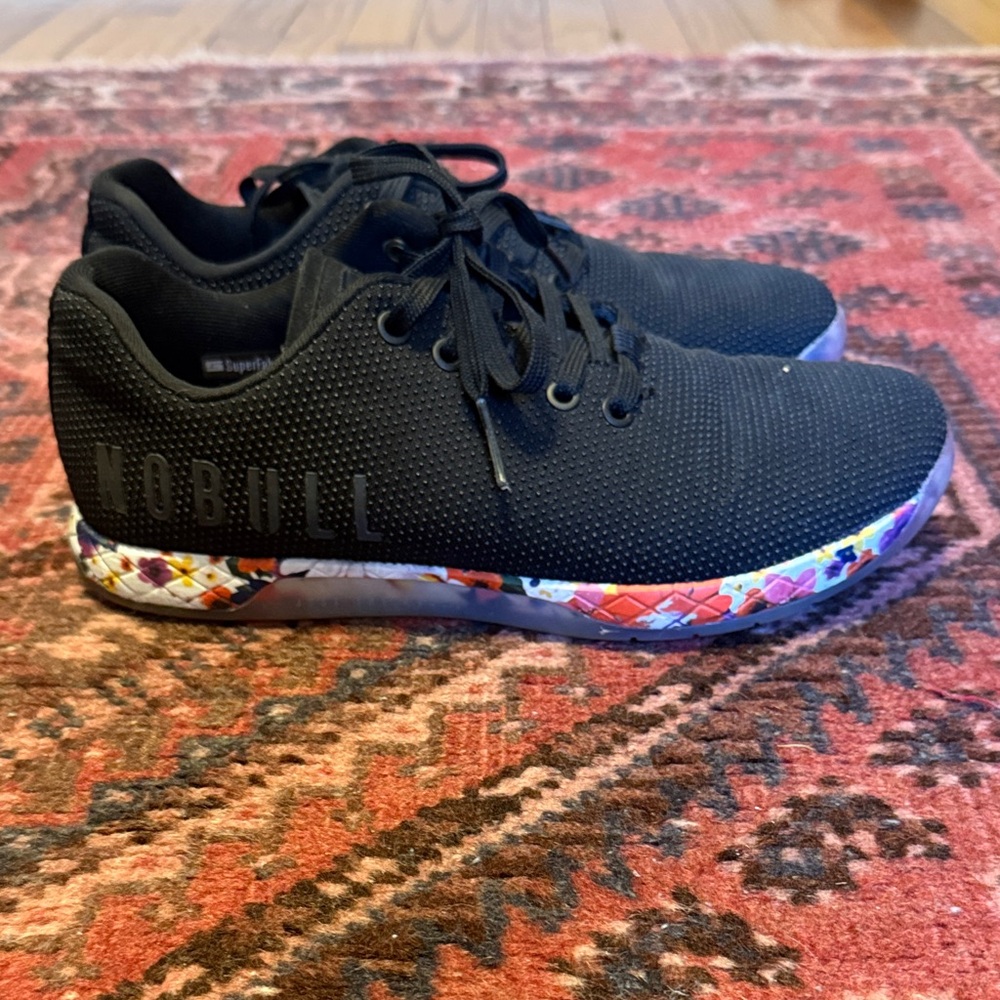 NOBULL Black Knit Trainer with Floral Patterned Midsole